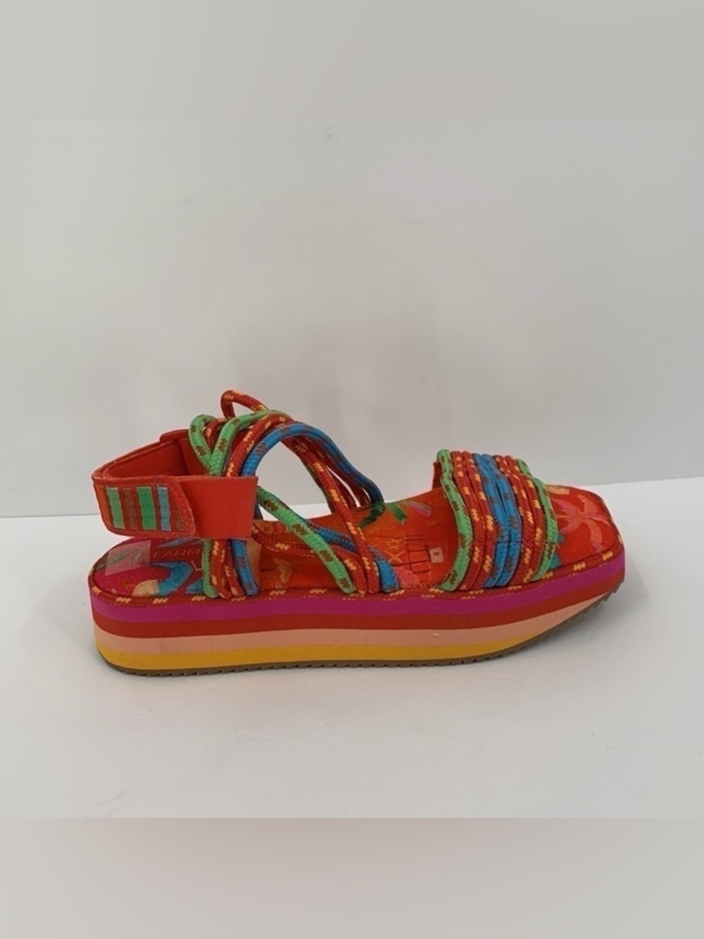 Farm Rio Tropical Platform sandal red blue criss cross cord strappy new 39 8